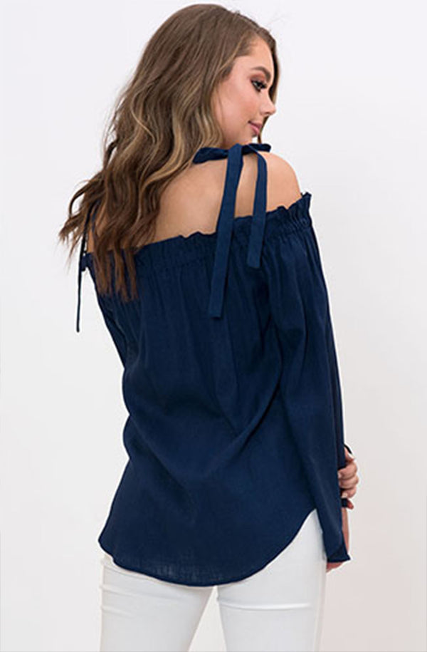 Lola off the Shoulder Ruffle Top in Navy