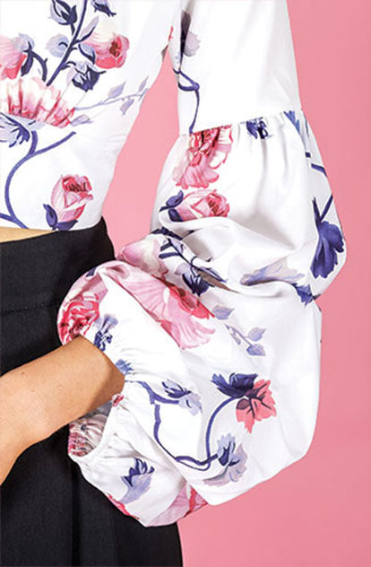 Briony Bell Sleeve Top - Floral close up