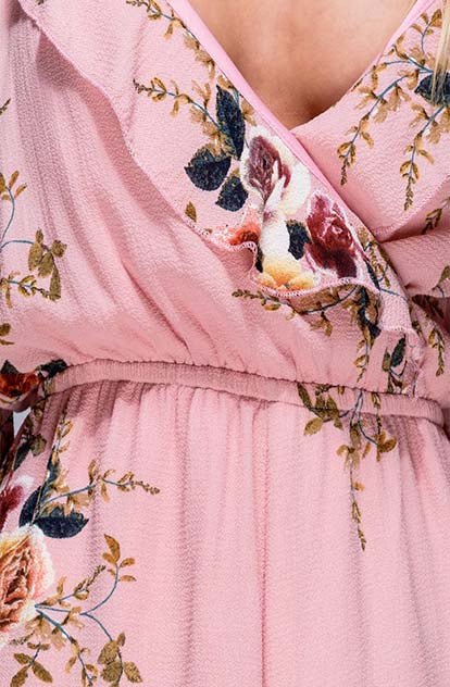 Eden Cold Shoulder Playsuit in pretty pink with flowers close up
